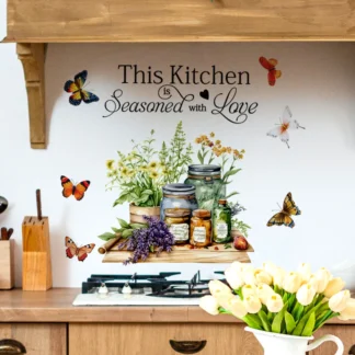 Kitchen Herbs Cooking Art Butterfly Flower Kitchen Quotes Wall Stickers Art Home Decorations Wall Decals