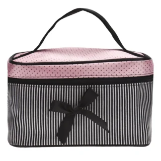 Women Travel Bow Stripe Make Up Bags Girl Cosmetic Bag Makeup Beauty Bra Wash Organizer Toiletry Pouch Storage Kit Bath Case