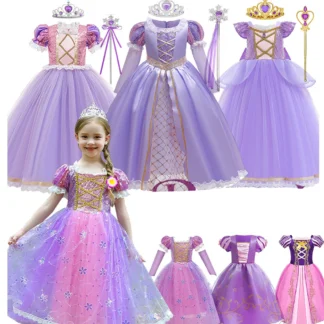 Princess Girl Dress Purple Costume Vestido Luxury Birthday Party Ball Gown Child Girl Clothing Fancy Halloween Carnival