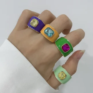 Oil Drip Enamel Punk Crystal Ring Women Fashion Accessories