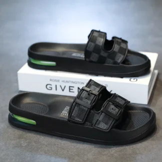 Fashion Slippers for Men 2025 Summer New Design Slides Luxury Leather Slipper Casual Beach Shoes with Air Cushion