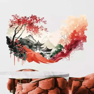 Wall Sticker Landscape Painting Background Home Bedroom Wall, Kitchen Refrigerator Home Decoration Living Decals S305