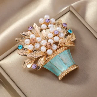 women fashion pearl flower brooch vintage rhinestone accessories pins