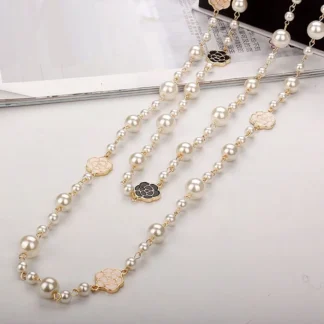 women fashion pearl camellia flower necklace