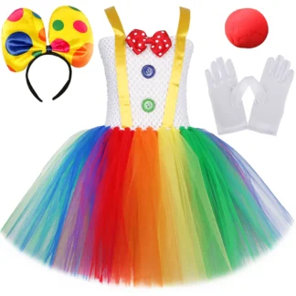 Funny Circus Clown Costume for Girls Carnival Party Dresses Naughty Joker Cosplay Halloween Costume for Kids Fancy Tutu Dress Up