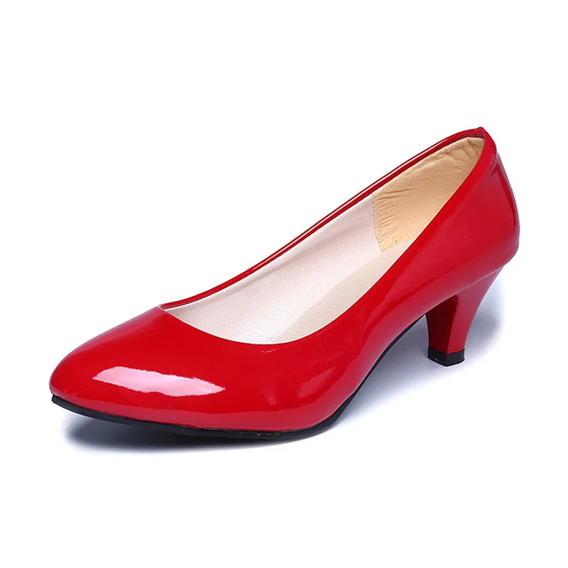 New Women's Shoes On Heels Elegant Medium High Heeled Ladies Pointed Toe Fashion Pumps For Woman Office Black White Red - Image 5
