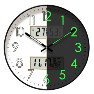 Modern Design Clock Silent Non Ticking Round Luminous Wall Clock with Calendar Digital Display Night Light Wall Clock Decor
