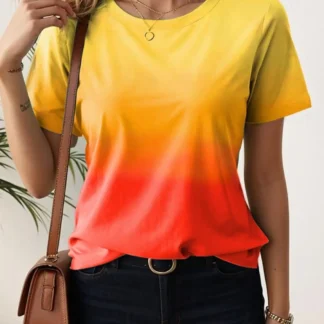 Women's T-Shirts For Women 3d Gradient Print  Tees Casual Street Femalewear Summer  Oversized T-Shirt Fashion Lady Y2k Clothing