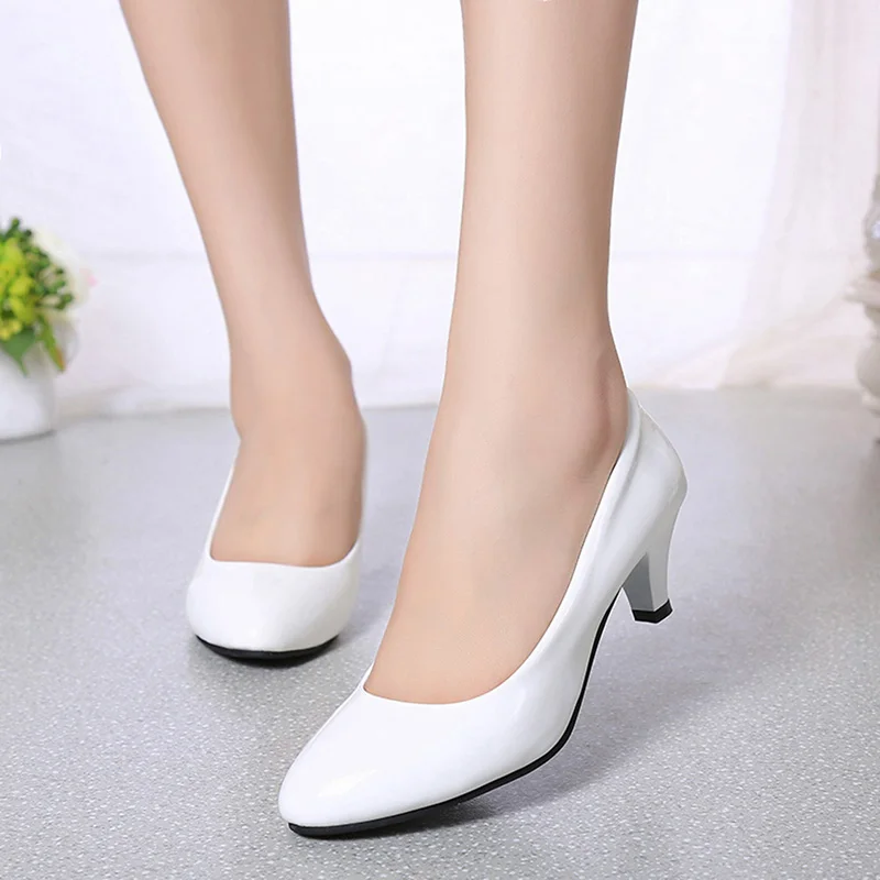 New Women's Shoes On Heels Elegant Medium High Heeled Ladies Pointed Toe Fashion Pumps For Woman Office Black White Red - Image 3