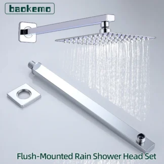 Shower Head 10/12 inch Rainfall Shower Head with Wall Mounted Shower Arm Bathroom Shower Accessories