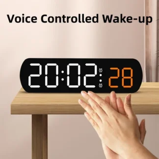 Voice Control Digital Alarm Clock TEMP Date Timer Countdown Night Mode Type-C USB 12/24H Anti-disturb Funtion 2 Alarms LED Clock