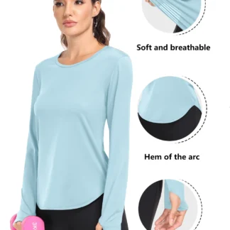 Women T-Shirts Sun Protection Sports Long Sleeves UV Protection Loose Breathable Running Yoga Clothes Fitness