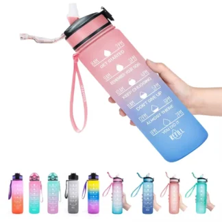 32oz Motivational Water Bottle with Straw & Time Marker