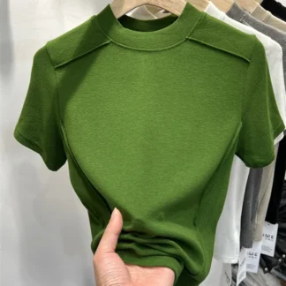 Women's T-shirts Short-sleeved Blouse Shirt Tops Office Lady Casual Vintage Camise Tees O Neck Korean Shirts for Women