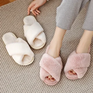 Winter Women House Slippers Faux Fur Fashion Warm Shoes Woman Slip on Flats Female Slides Black Pink cozy home furry slippers