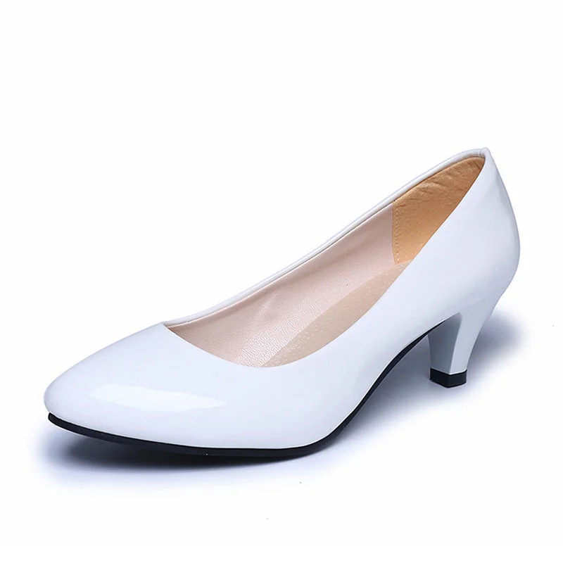 New Women's Shoes On Heels Elegant Medium High Heeled Ladies Pointed Toe Fashion Pumps For Woman Office Black White Red - Image 4